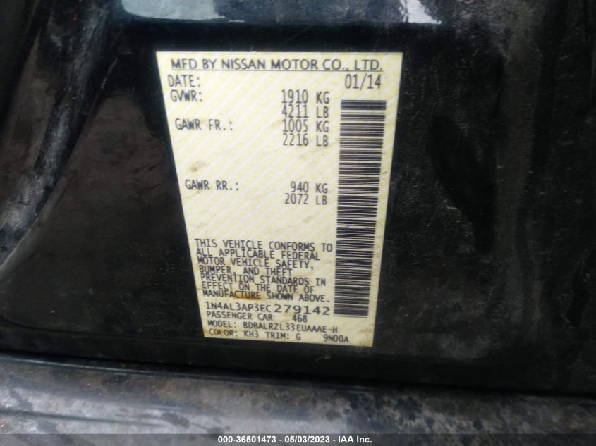 2014 NISSAN ALTIMA 2.5 S - 1N4AL3AP3EC279142