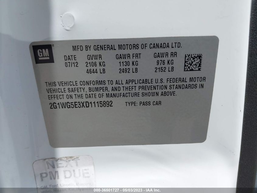 2013 CHEVROLET IMPALA LT - 2G1WG5E3XD1115892
