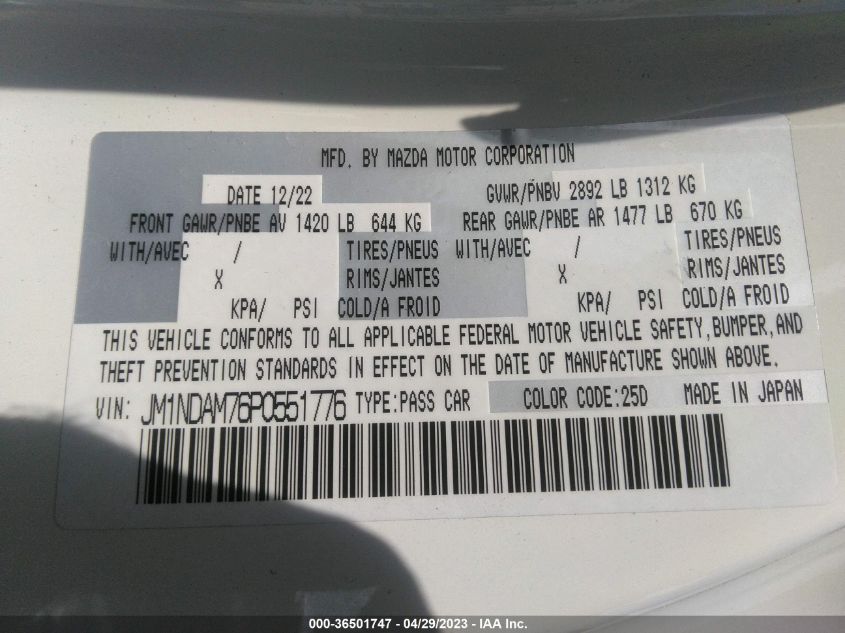 2023 MAZDA MX-5 MIATA RF GRAND TOURING JM1NDAM76P0551776