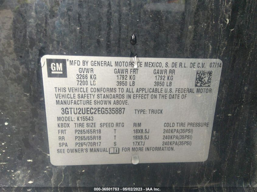 2014 GMC SIERRA 1500 SLE - 3GTU2UEC2EG535887
