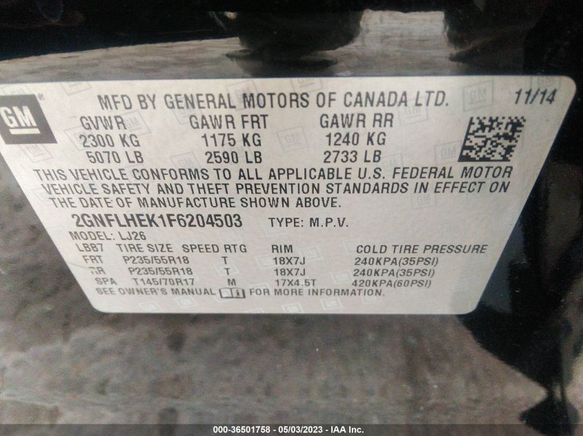 2015 CHEVROLET EQUINOX LTZ - 2GNFLHEK1F6204503