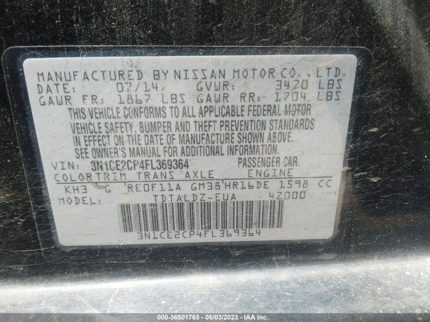 2015 NISSAN VERSA NOTE S/S PLUS/SV/SR/SL - 3N1CE2CP4FL369364