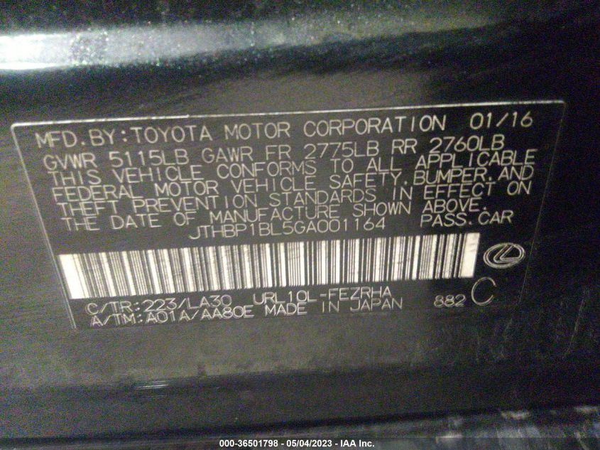 2016 LEXUS GS F JTHBP1BL5GA001164