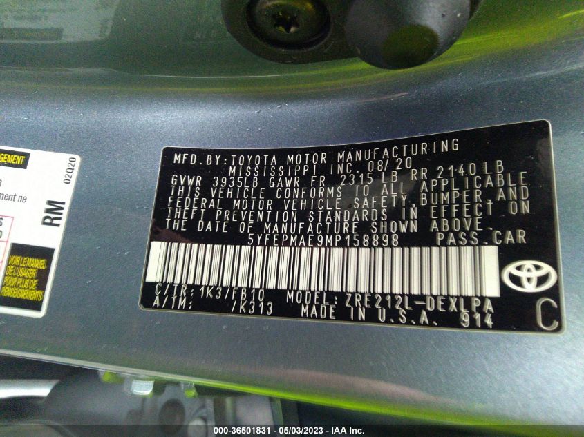2021 TOYOTA COROLLA LE - 5YFEPMAE9MP158898