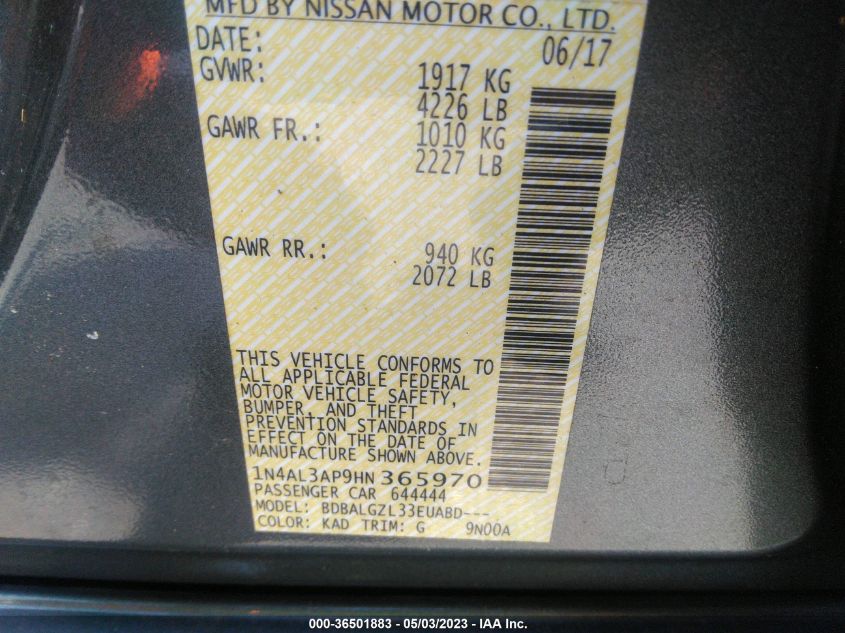 2017 NISSAN ALTIMA 2.5 S - 1N4AL3AP9HN365970