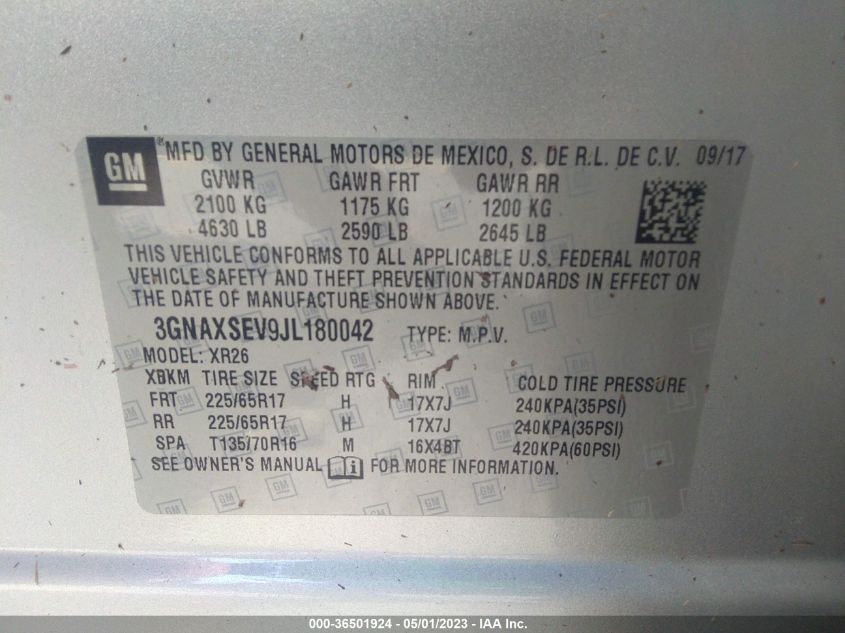 2018 CHEVROLET EQUINOX LT - 3GNAXSEV9JL180042