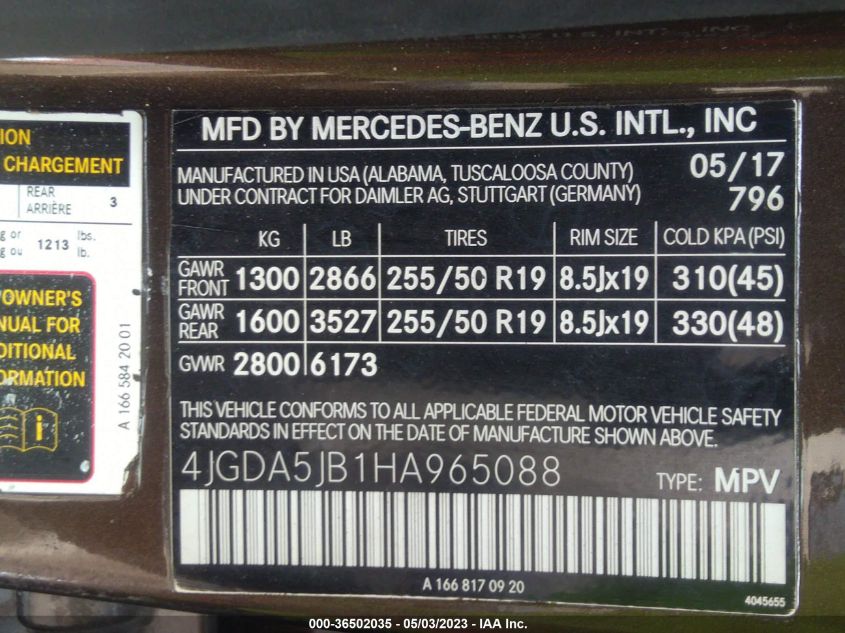 2017 MERCEDES-BENZ GLE GLE 350 - 4JGDA5JB1HA965088