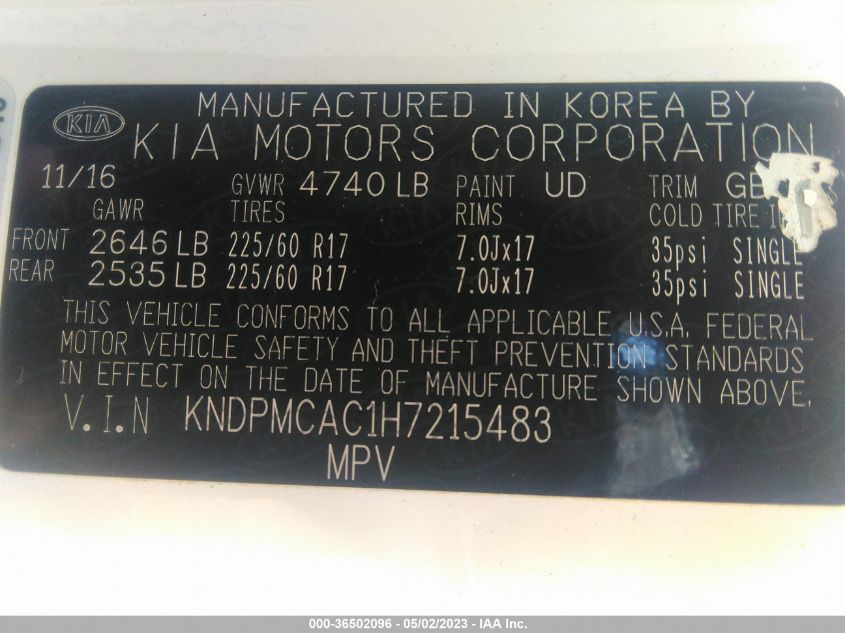 2017 KIA SPORTAGE LX - KNDPMCAC1H7215483