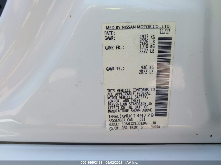 2018 NISSAN ALTIMA 2.5 S - 1N4AL3AP0JC149779