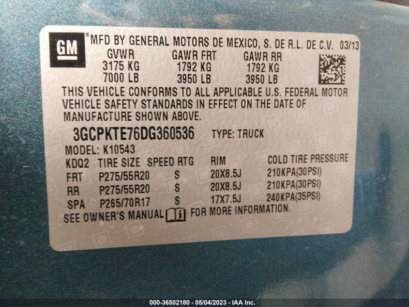2013 CHEVROLET SILVERADO 1500 LTZ - 3GCPKTE76DG360536