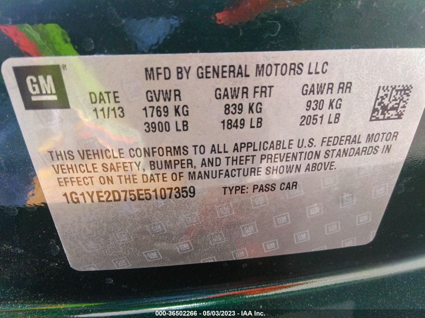 2014 CHEVROLET CORVETTE STINGRAY 3LT - 1G1YE2D75E5107359