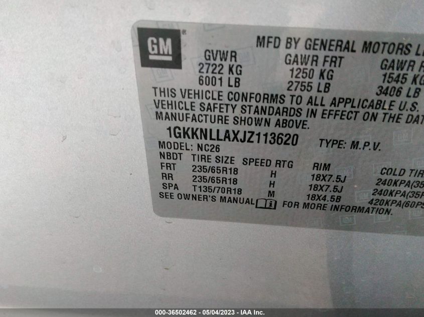 2018 GMC ACADIA SLE - 1GKKNLLAXJZ113620
