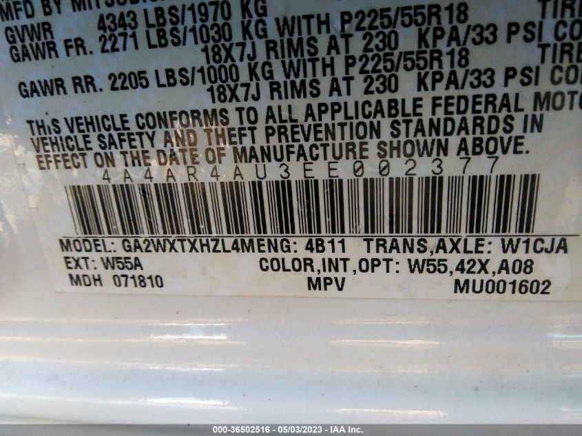2014 MITSUBISHI OUTLANDER SPORT SE - 4A4AR4AU3EE002377