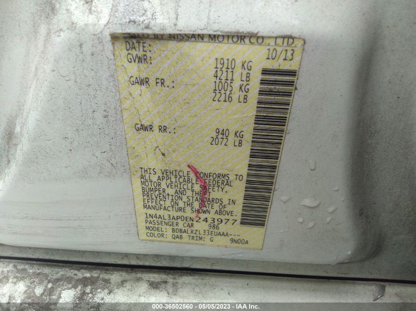 2014 NISSAN ALTIMA 2.5 S - 1N4AL3AP0EN243977