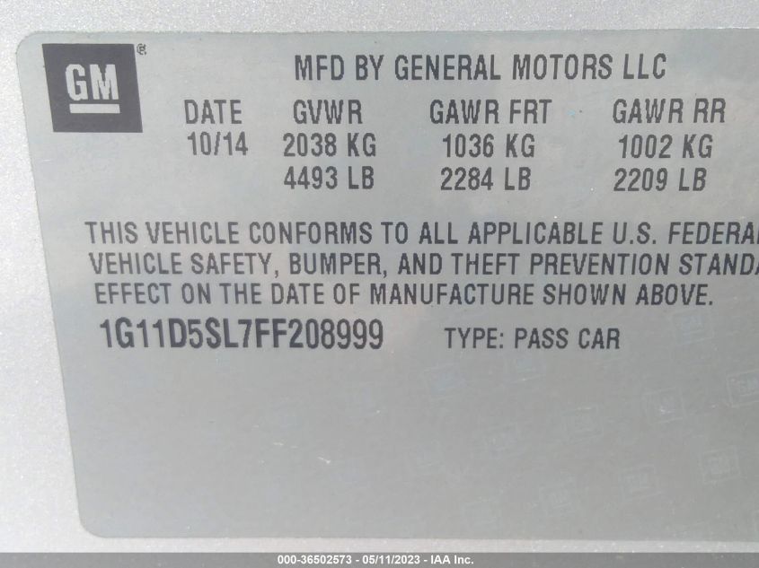 2015 CHEVROLET MALIBU LT - 1G11D5SL7FF208999