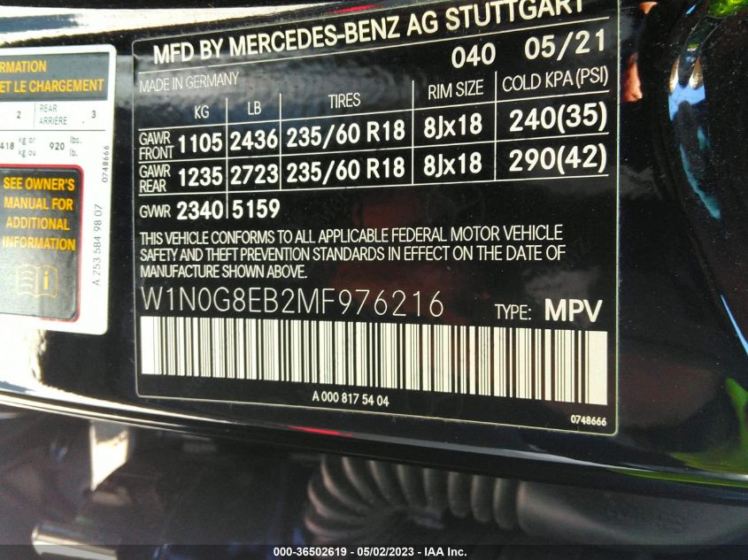 2021 MERCEDES-BENZ GLC GLC 300 - W1N0G8EB2MF976216