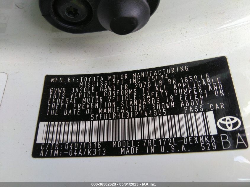 2014 TOYOTA COROLLA L/LE/S/S PLUS/LE PLUS - 5YFBURHE9EP144905