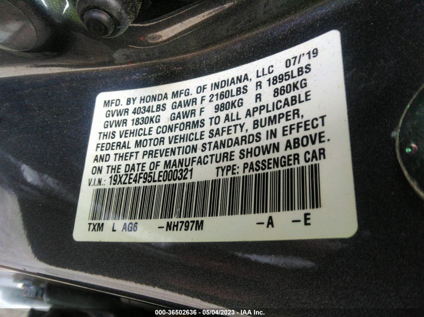 2020 HONDA INSIGHT TOURING 19XZE4F95LE000321