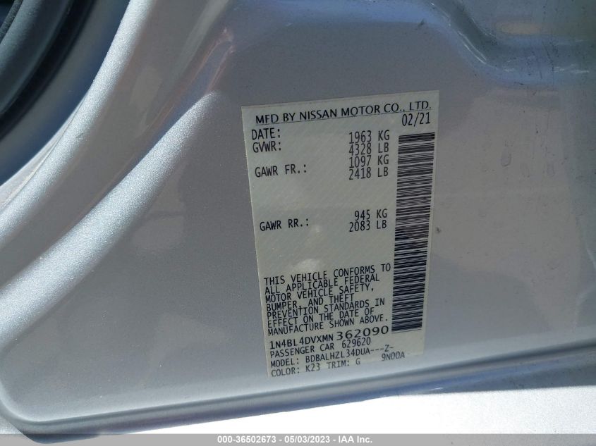 2021 NISSAN ALTIMA 2.5 SV - 1N4BL4DVXMN362090