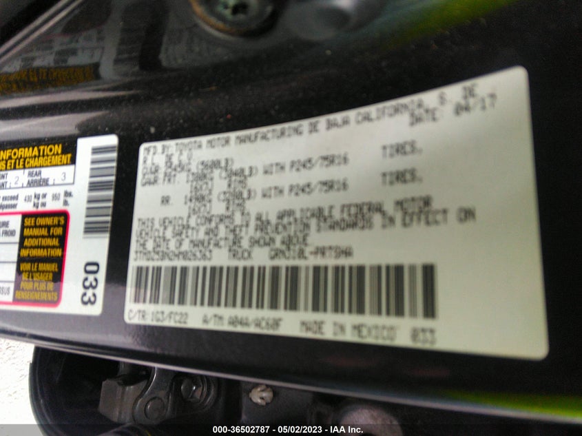 VIN 3TMDZ5BN2HM026363 2017 TOYOTA TACOMA SR5/TRD SPORT
