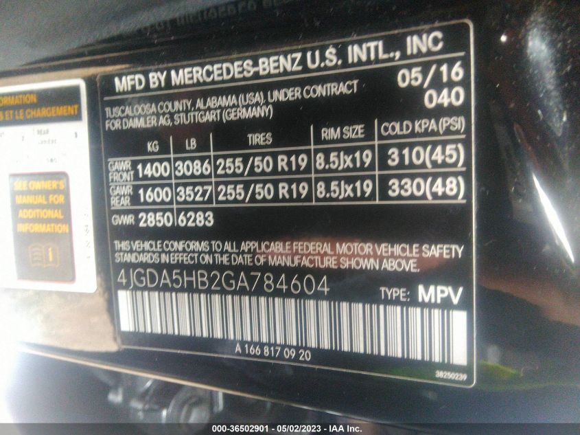 2016 MERCEDES-BENZ GLE GLE 350 - 4JGDA5HB2GA784604