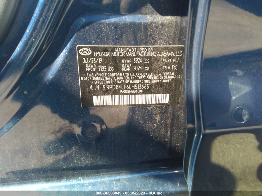 2020 HYUNDAI ELANTRA SEL - 5NPD84LF6LH513665