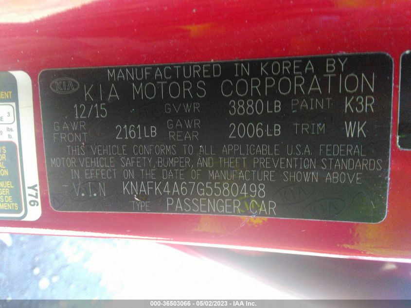 2016 KIA FORTE LX - KNAFK4A67G5580498