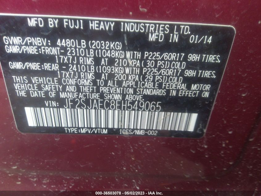 2014 SUBARU FORESTER 2.5I PREMIUM - JF2SJAEC8EH549065
