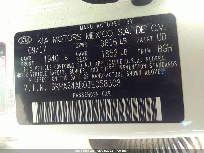 2018 KIA RIO S - 3KPA24AB0JE058303