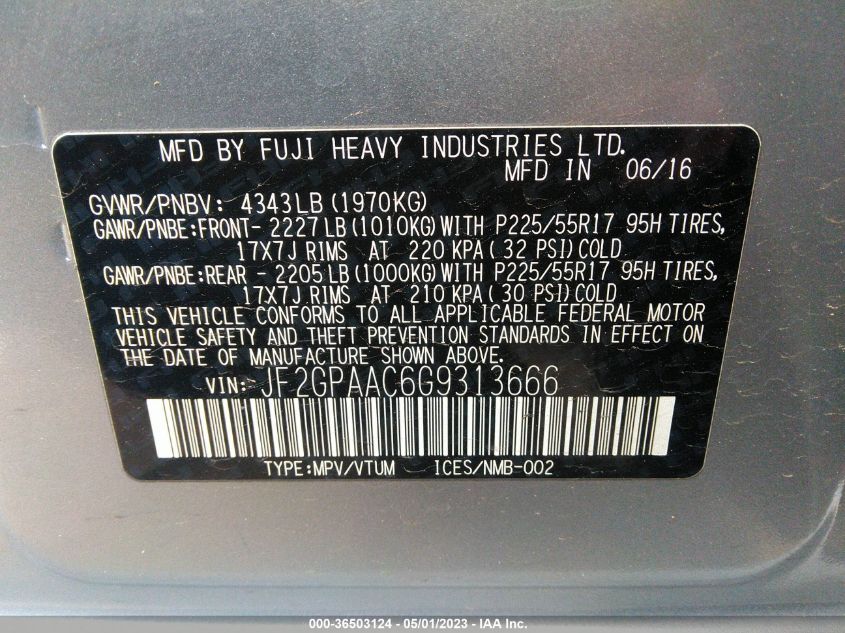 2016 SUBARU CROSSTREK - JF2GPAAC6G9313666