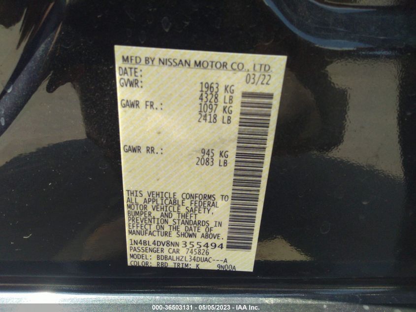 2022 NISSAN ALTIMA 2.5 SV - 1N4BL4DV8NN355494