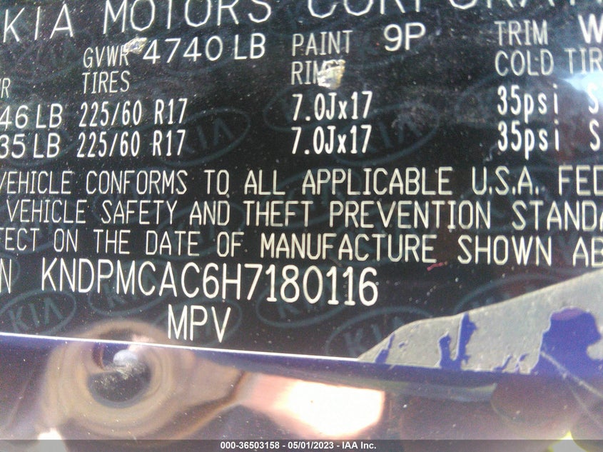 VIN KNDPMCAC6H7180116 2017 KIA SPORTAGE LX