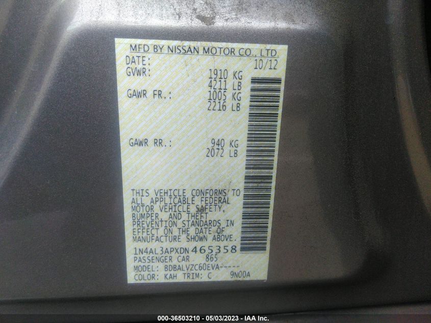 2013 NISSAN ALTIMA 2.5 SL - 1N4AL3APXDN465358