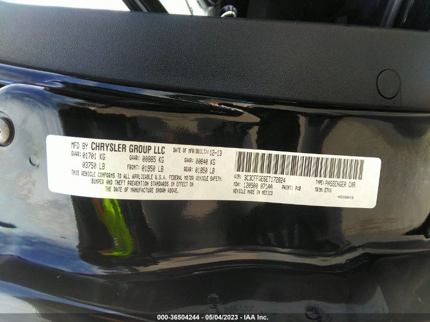 2014 FIAT 500E 3C3CFFGE6ET172824