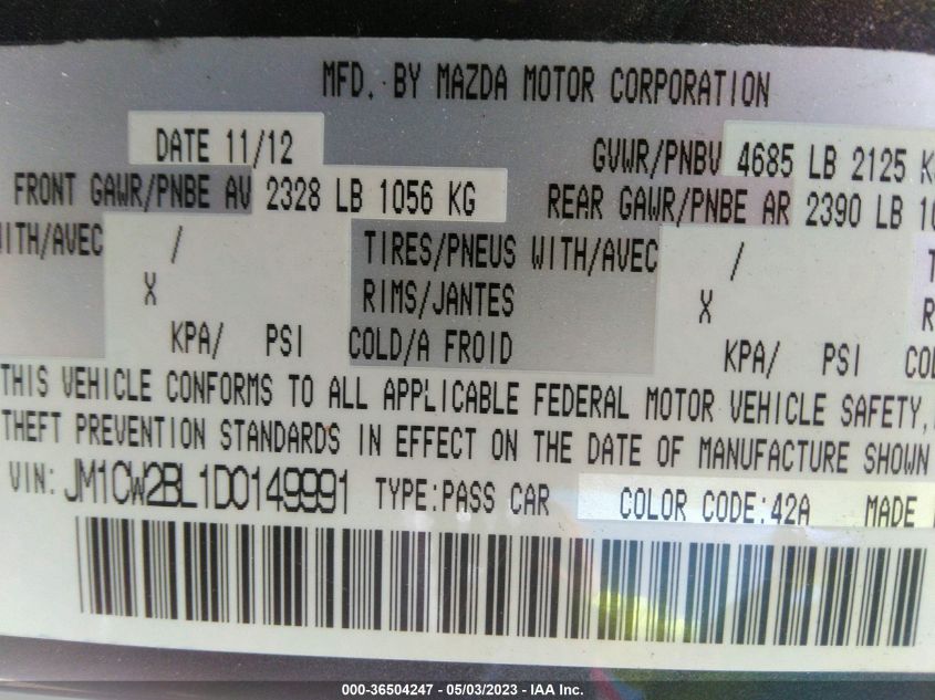2013 MAZDA MAZDA5 SPORT - JM1CW2BL1D0149991