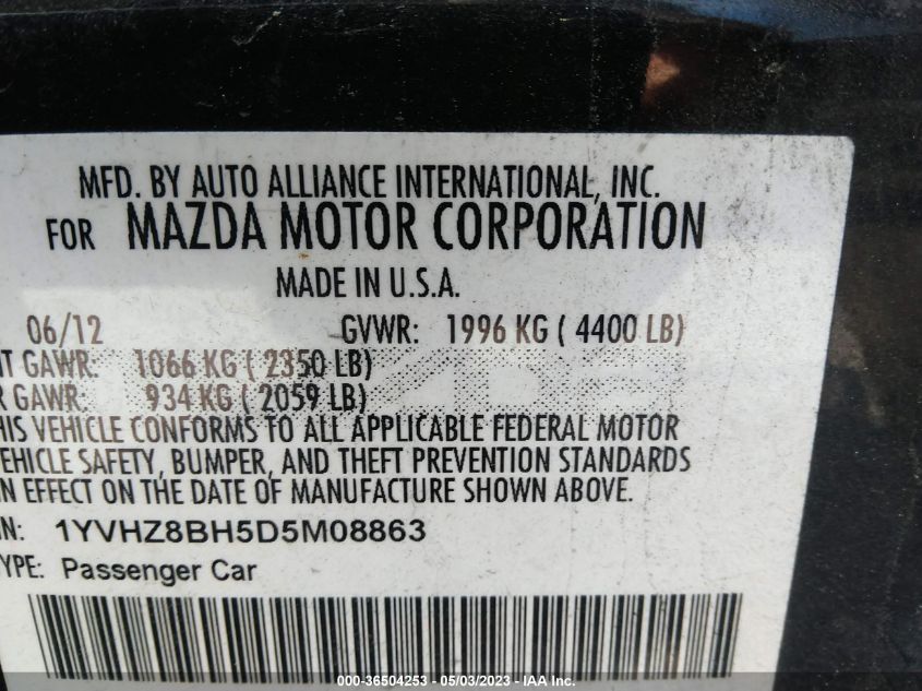 2013 MAZDA MAZDA6 I SPORT - 1YVHZ8BH5D5M08863