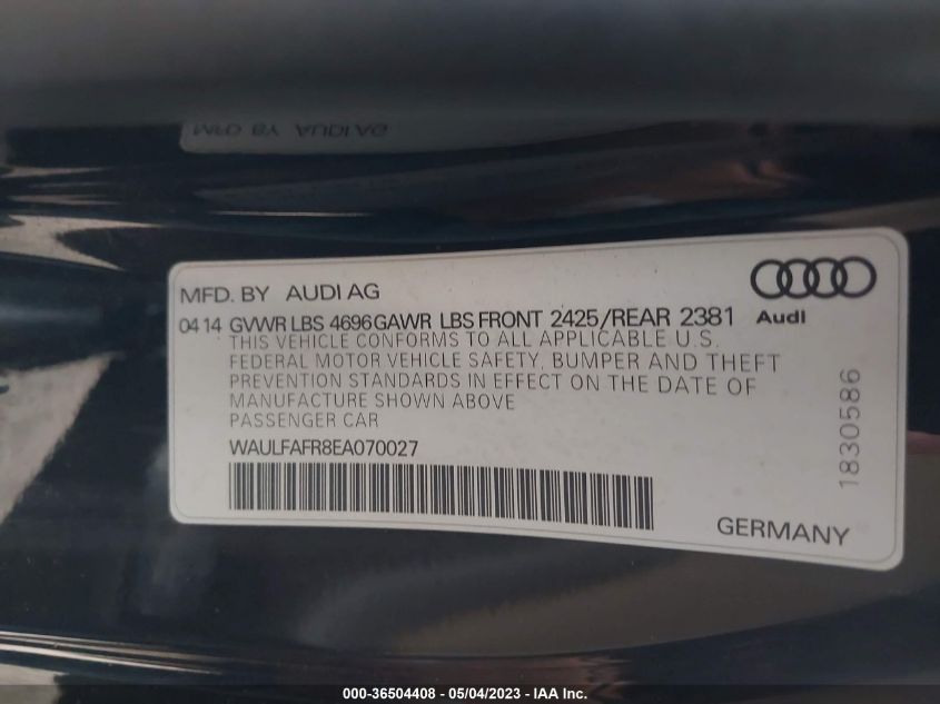2014 AUDI A5 PREMIUM PLUS - WAULFAFR8EA070027