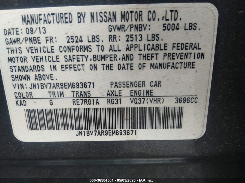 2014 INFINITI Q50 PREMIUM - JN1BV7AR9EM693671