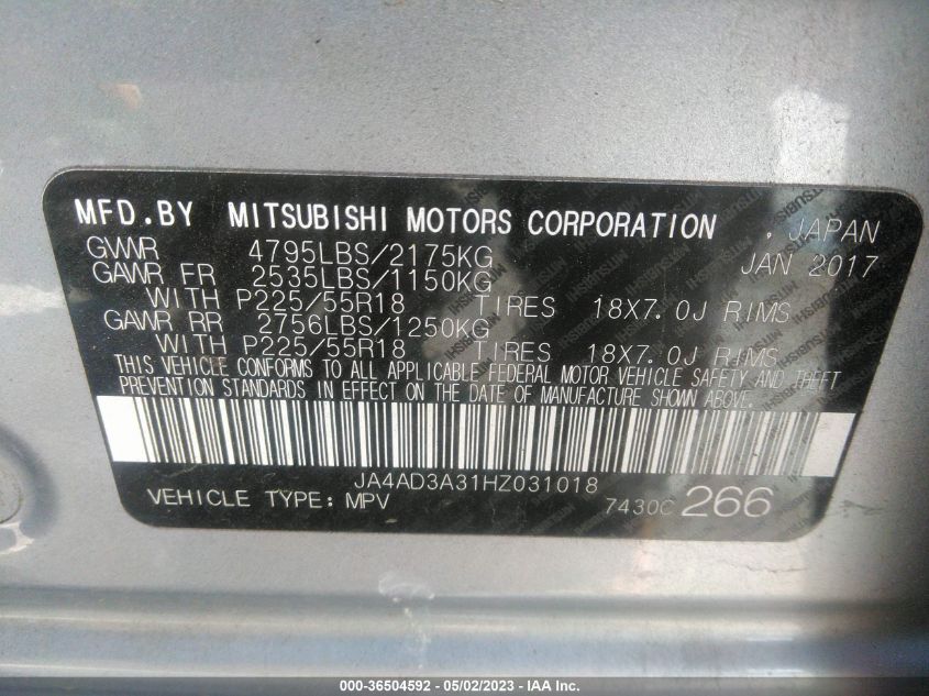 2017 MITSUBISHI OUTLANDER SE/SEL - JA4AD3A31HZ031018