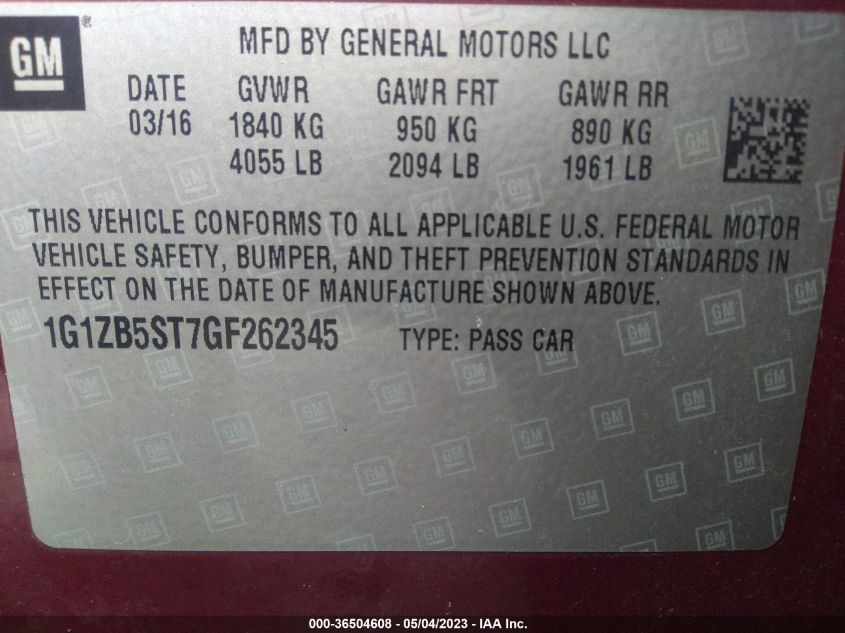 2016 CHEVROLET MALIBU LS - 1G1ZB5ST7GF262345