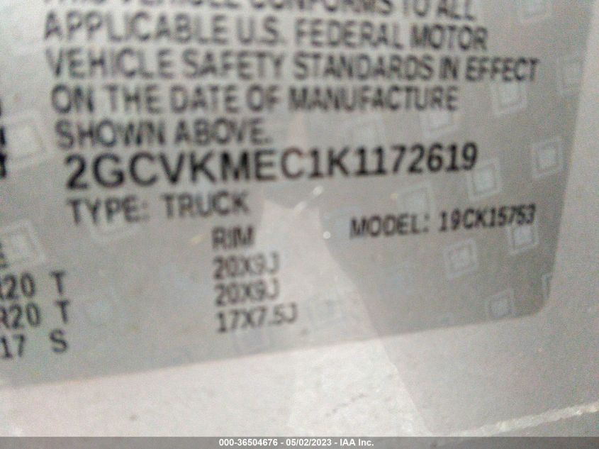 2019 CHEVROLET SILVERADO 1500 LD CUSTOM 2GCVKMEC1K1172619