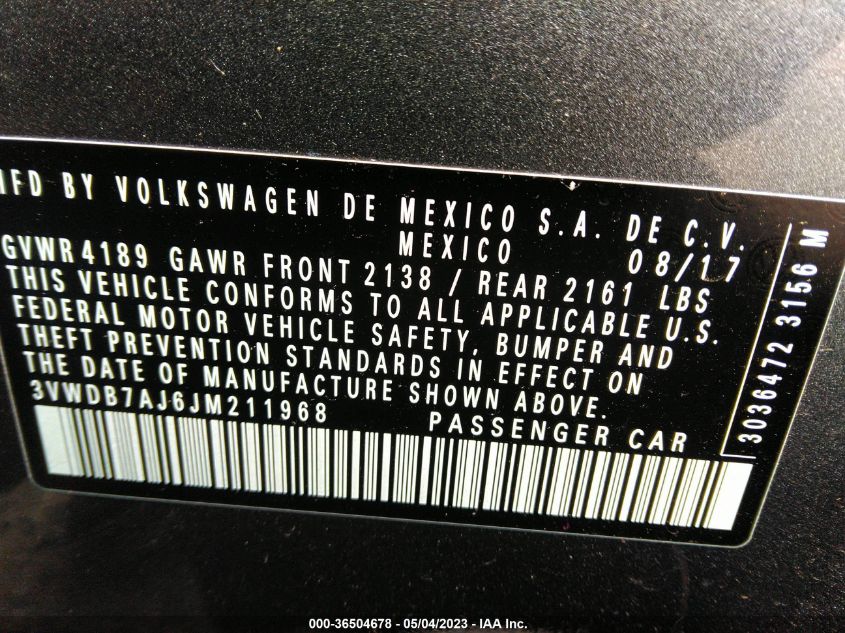 2018 VOLKSWAGEN JETTA 1.4T - 3VWDB7AJ6JM211968