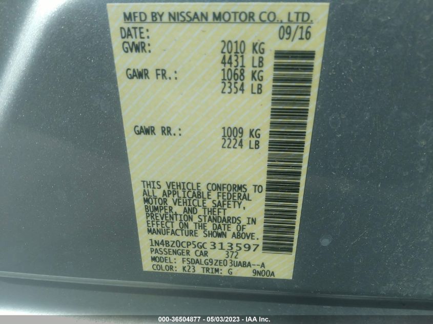 2016 NISSAN LEAF SL - 1N4BZ0CP5GC313597
