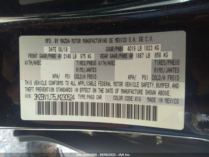 2018 MAZDA MAZDA3 4-DOOR SPORT 3MZBN1U75JM230524
