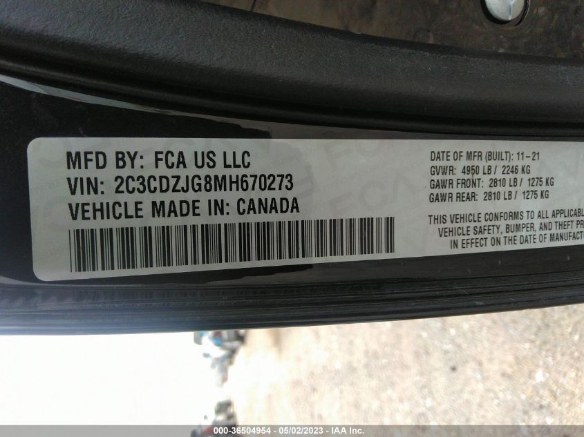 2021 DODGE CHALLENGER GT - 2C3CDZJG8MH670273