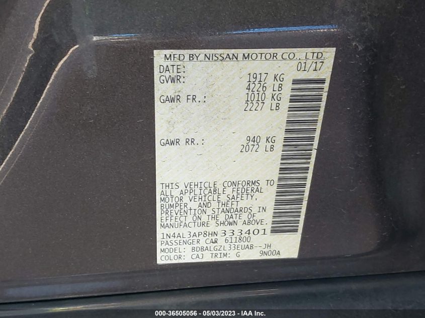 2017 NISSAN ALTIMA 2.5 S - 1N4AL3AP8HN333401