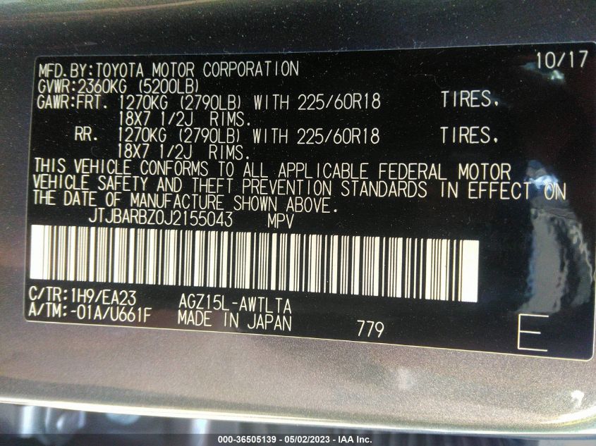 2018 LEXUS NX NX 300 - JTJBARBZ0J2155043