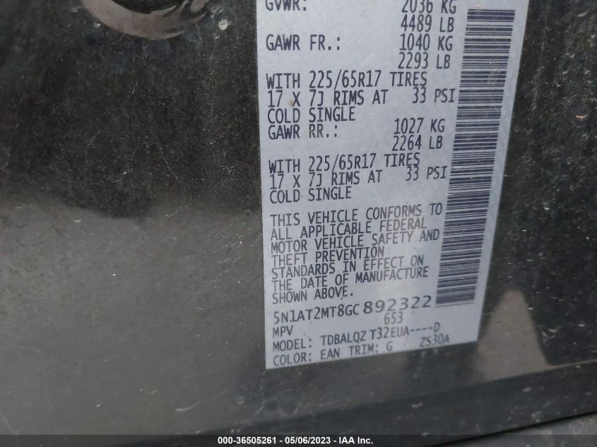 2016 NISSAN ROGUE SV - 5N1AT2MT8GC892322