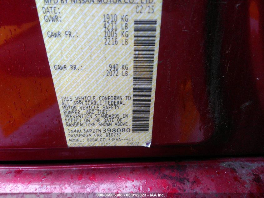 2015 NISSAN ALTIMA 2.5 S - 1N4AL3AP2FN398080