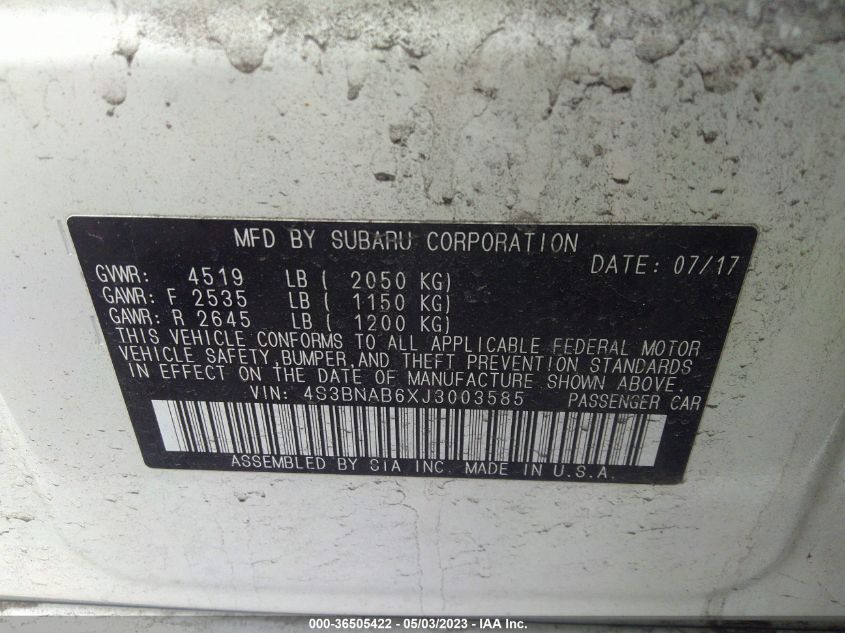 2018 SUBARU LEGACY - 4S3BNAB6XJ3003585